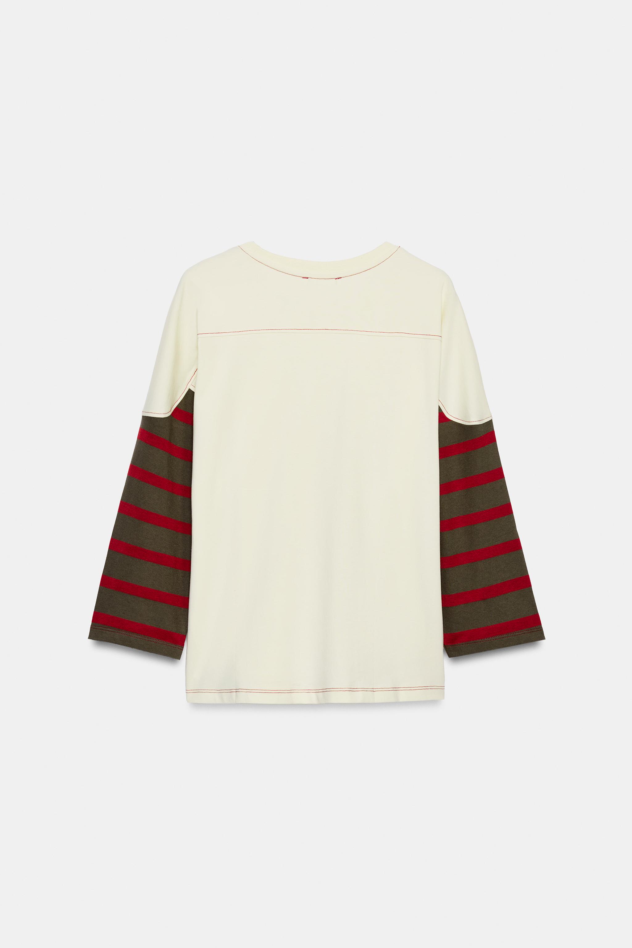 Женские футболки Zara CONTRAST SLEEVE STRIPED T-SHIRT — фото 6
