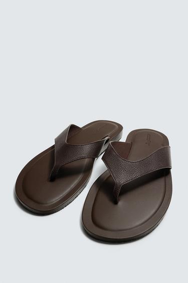 SANDALES À BRIDES EN CUIR - Marron de Zara - Image 1