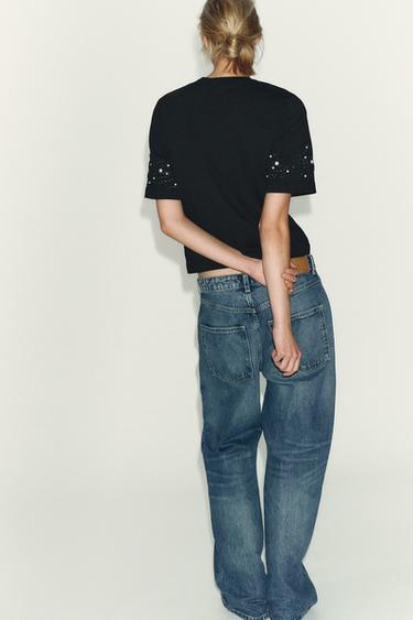 EMBROIDERED BEADED T-SHIRT - Black by Zara - Image 4