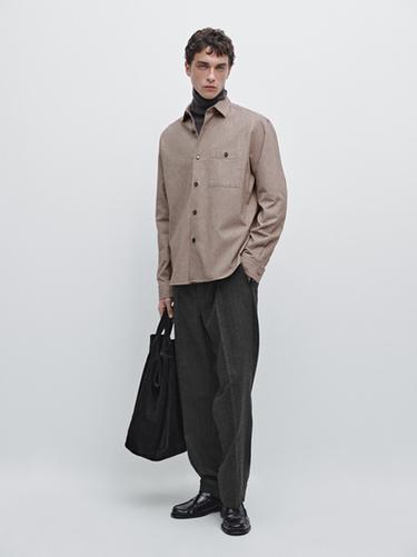 Zara Melange overshirt with pocket - Mid-ecru - Image 0