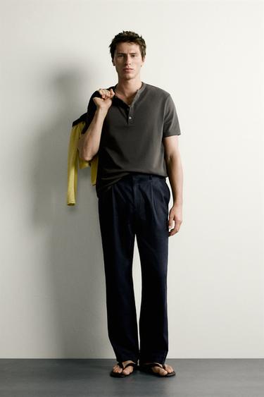 Zara 標準版型紐扣領 T 恤 - 棕色