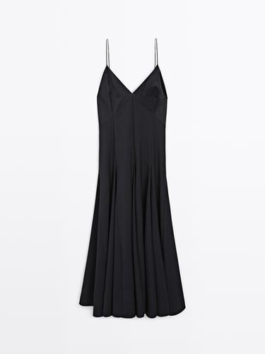 Zara Long godet dress - STUDIO - Navy blue