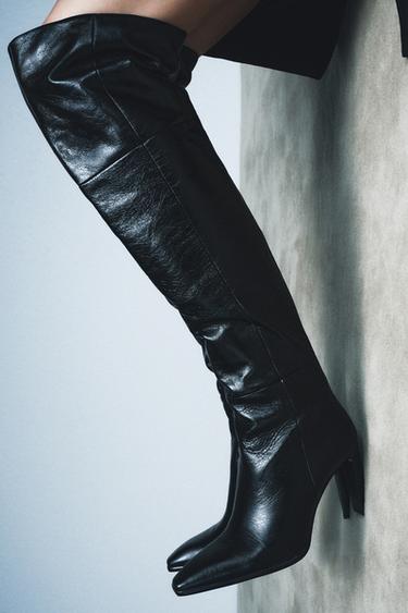 BOTTES CUISSARDES À TALONS EN CUIR ÉDITION LIMITÉE - Noir de Zara - Image 2