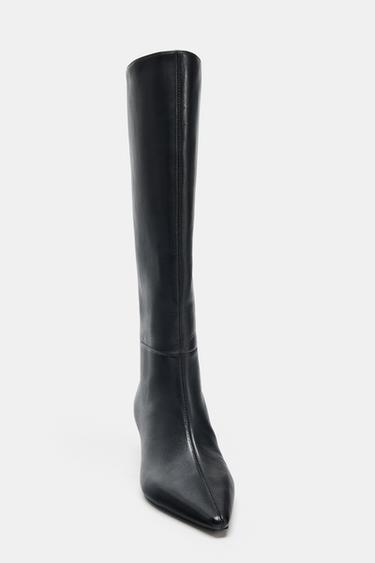 BOTTES EN CUIR À TALONS - Noir de Zara - Image 3