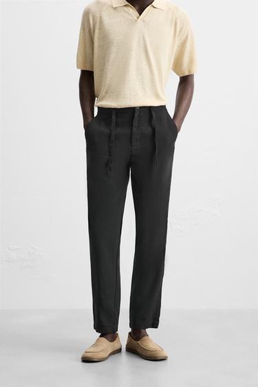 LINEN BLEND TROUSERS - Black by Zara