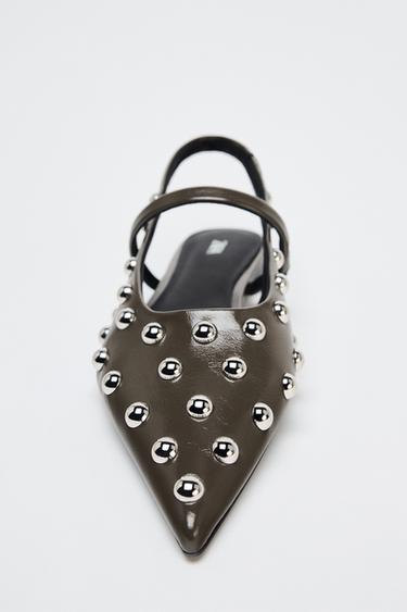 CHAUSSURES PLATES OUVERTES À L'ARRIÈRE AVEC CLOUS - Gris de Zara - Image 3