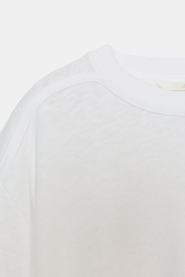 T-SHIRT EN COTON À MANCHES COURTES - Blanc de Zara - Image 6