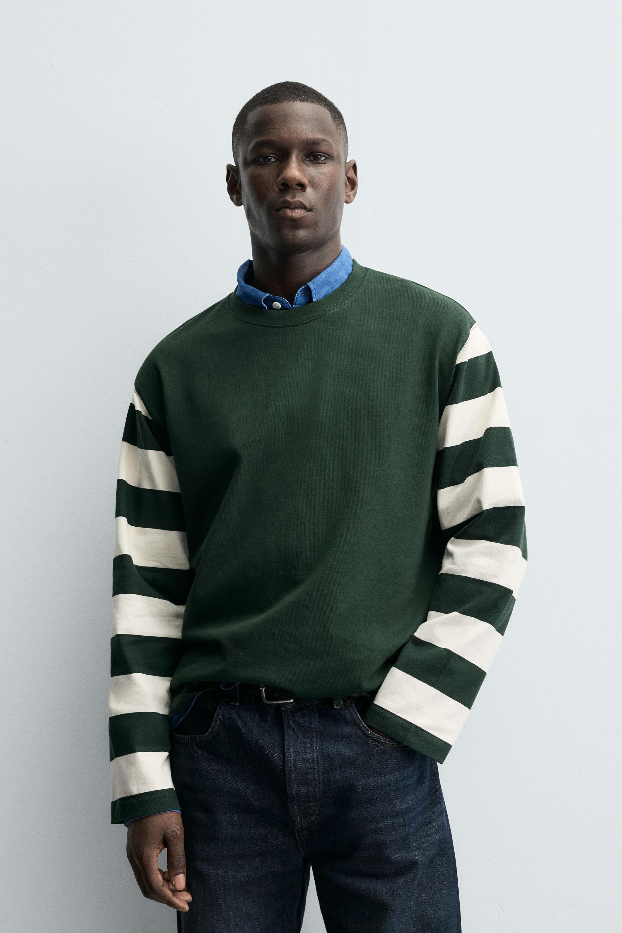 メンズウェア CREWNECK PULLOVER & SLIM LONG PANTS COMBINATION PRINT SWEATSHIRT - Blue | ZARA Canada