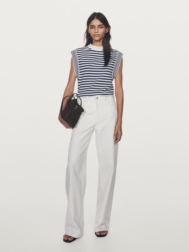 Chaleco rayas cuello redondo - Blanco de Zara