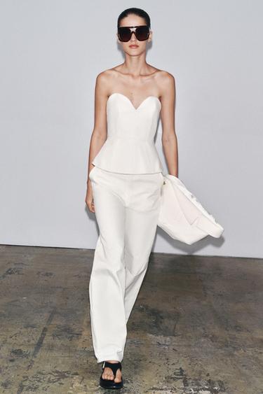 PANTALON COTON ZW COLLECTION - Blanc de Zara