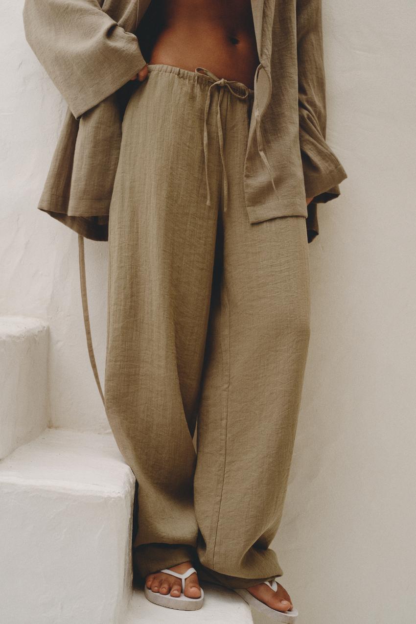 Taupe Front Seam Sweater Knit Drawstring Pants