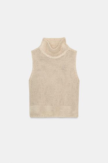 Zara CHUNKY KNIT TOP - Ecru