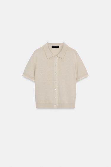 PLETENA JOPA S KRATKIMI ROKAVI IN ČIPKO - barva kamna od Zare