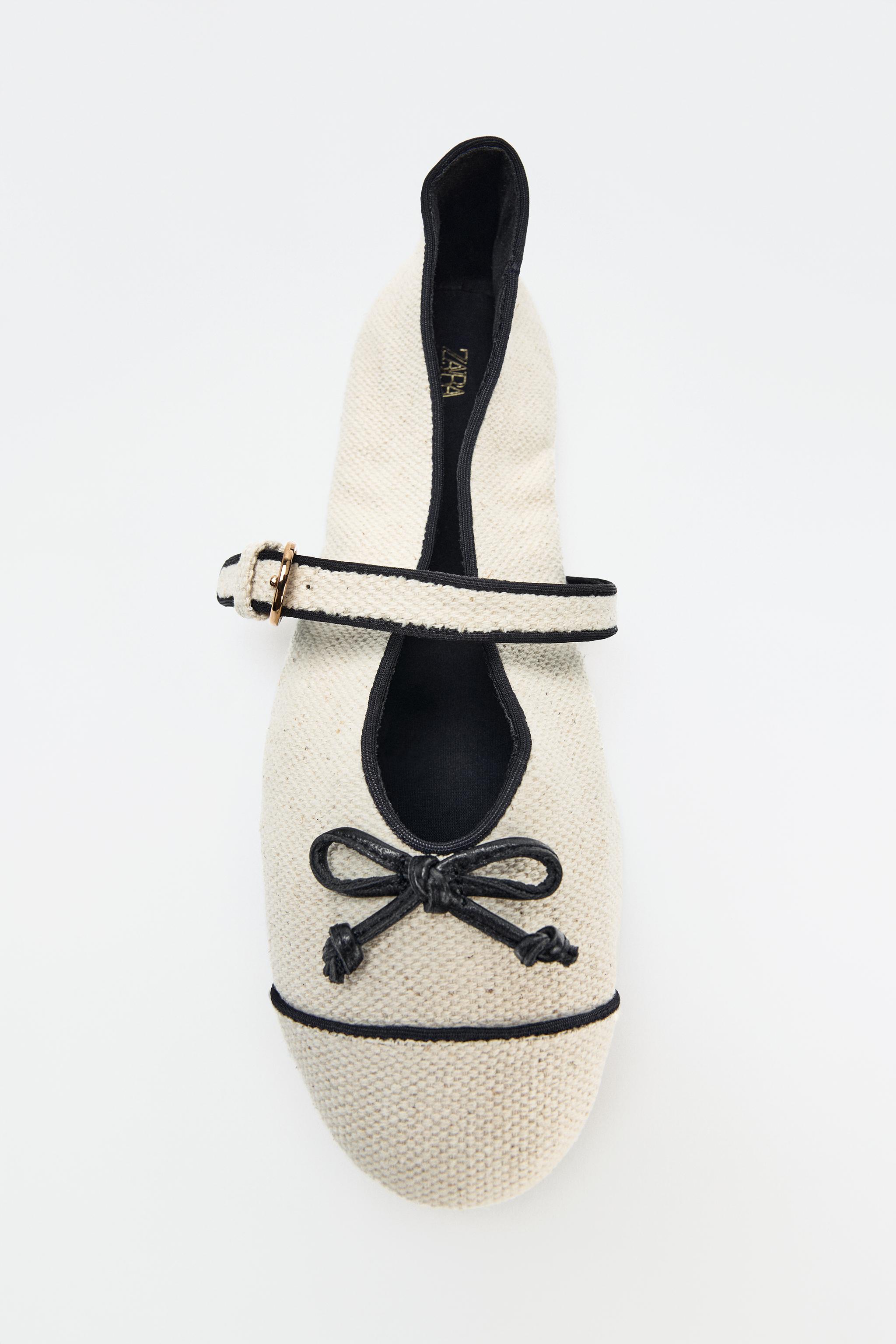 CANVAS BALLET FLATS WITH BOW — Light beige