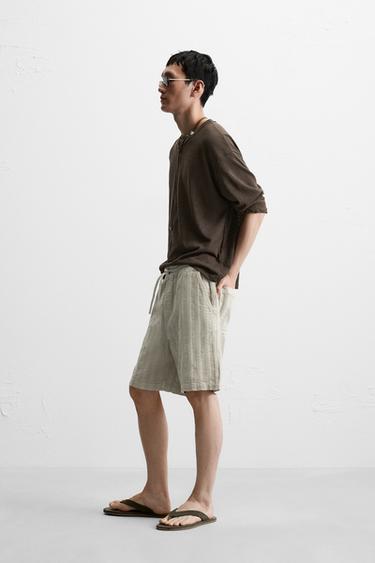 STRIPED JACQUARD BERMUDA SHORTS - Stone by Zara - Image 3