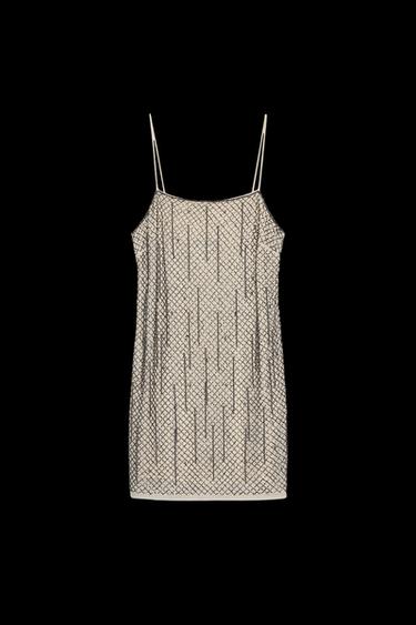 KURZES KLEID MIT SCHMUCKPERLEN ZW COLLECTION - Silber von Zara - Bild 0