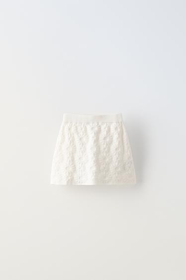 Zara FLORAL JACQUARD SKIRT - Ecru