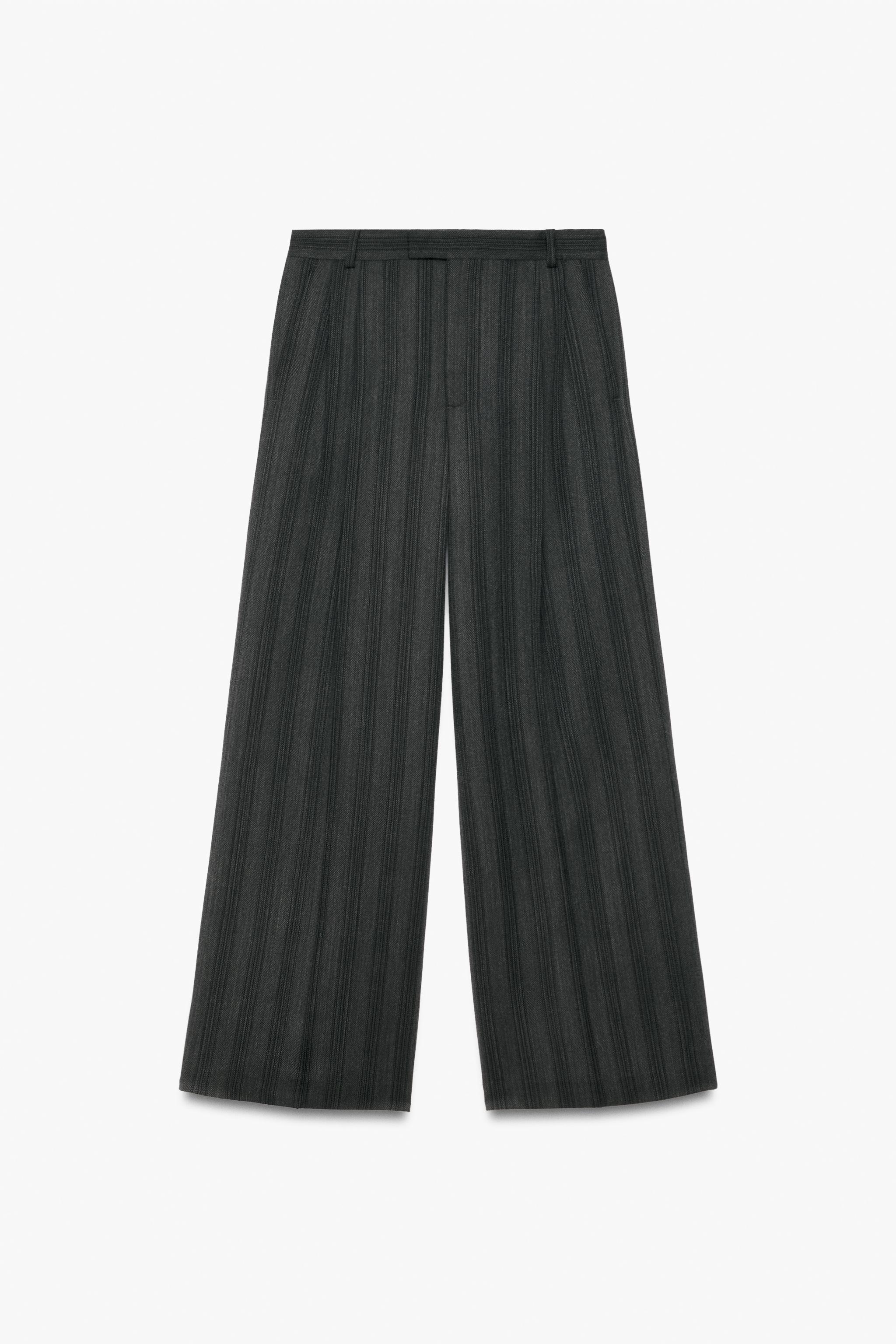 Zw Collection 100% Wool Herringbone Wide-Leg Pants by Zara