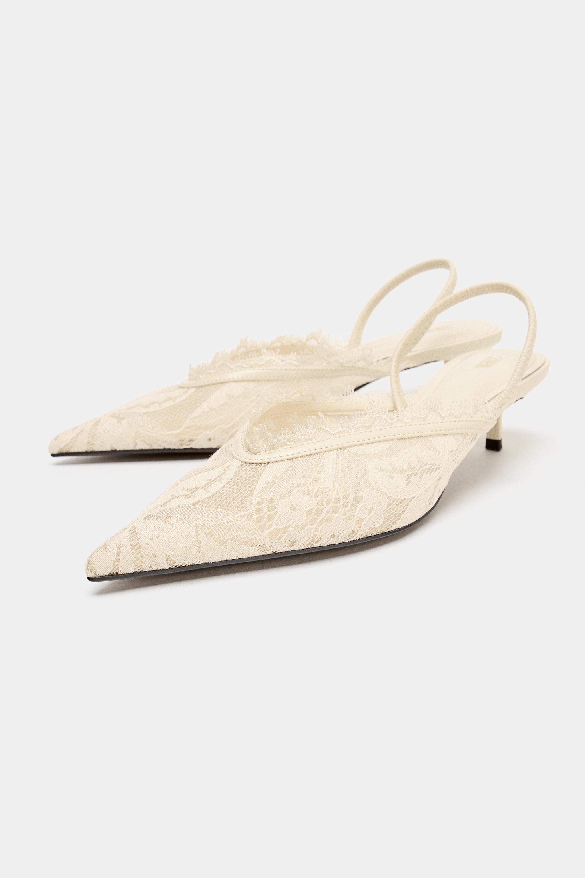 刺繍＆レースキトンヒールシューズ - ホワイト | ZARA Japan / 日本