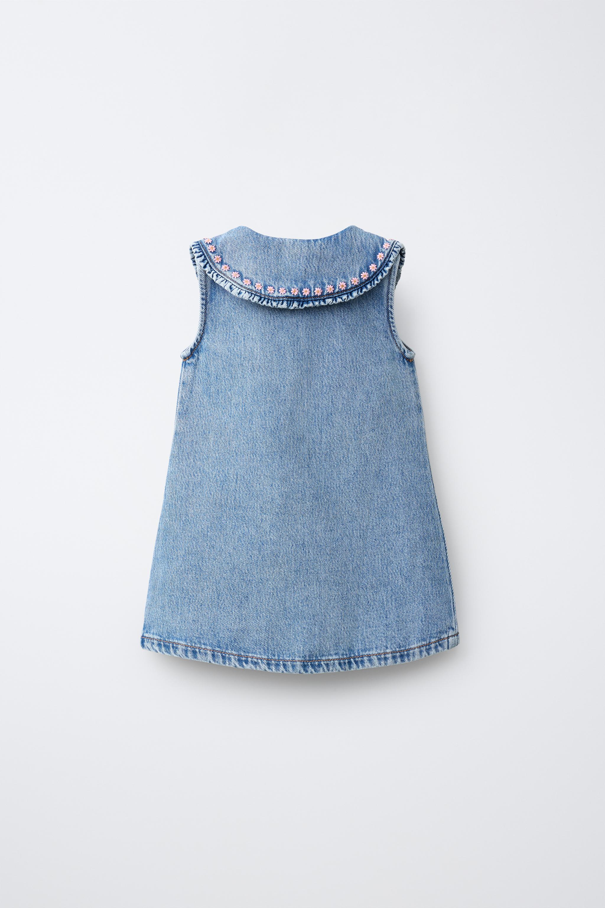 EMBROIDERED COLLAR DENIM DRESS