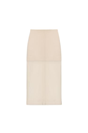 Zara CONTRASTING KNIT MIDI SKIRT - Ecru