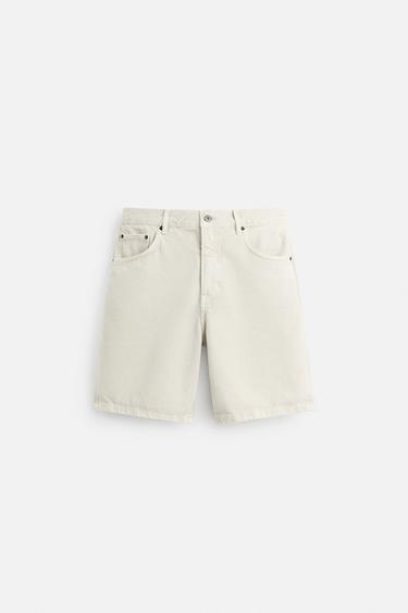 REGULAR FIT DENIM BERMUDA SHORTS - Grey by Zara