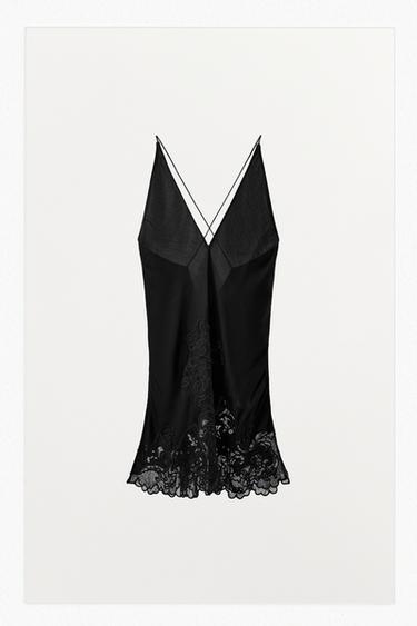 100% VISCOSE EMBROIDERED STRAPPY TOP - Black by Zara