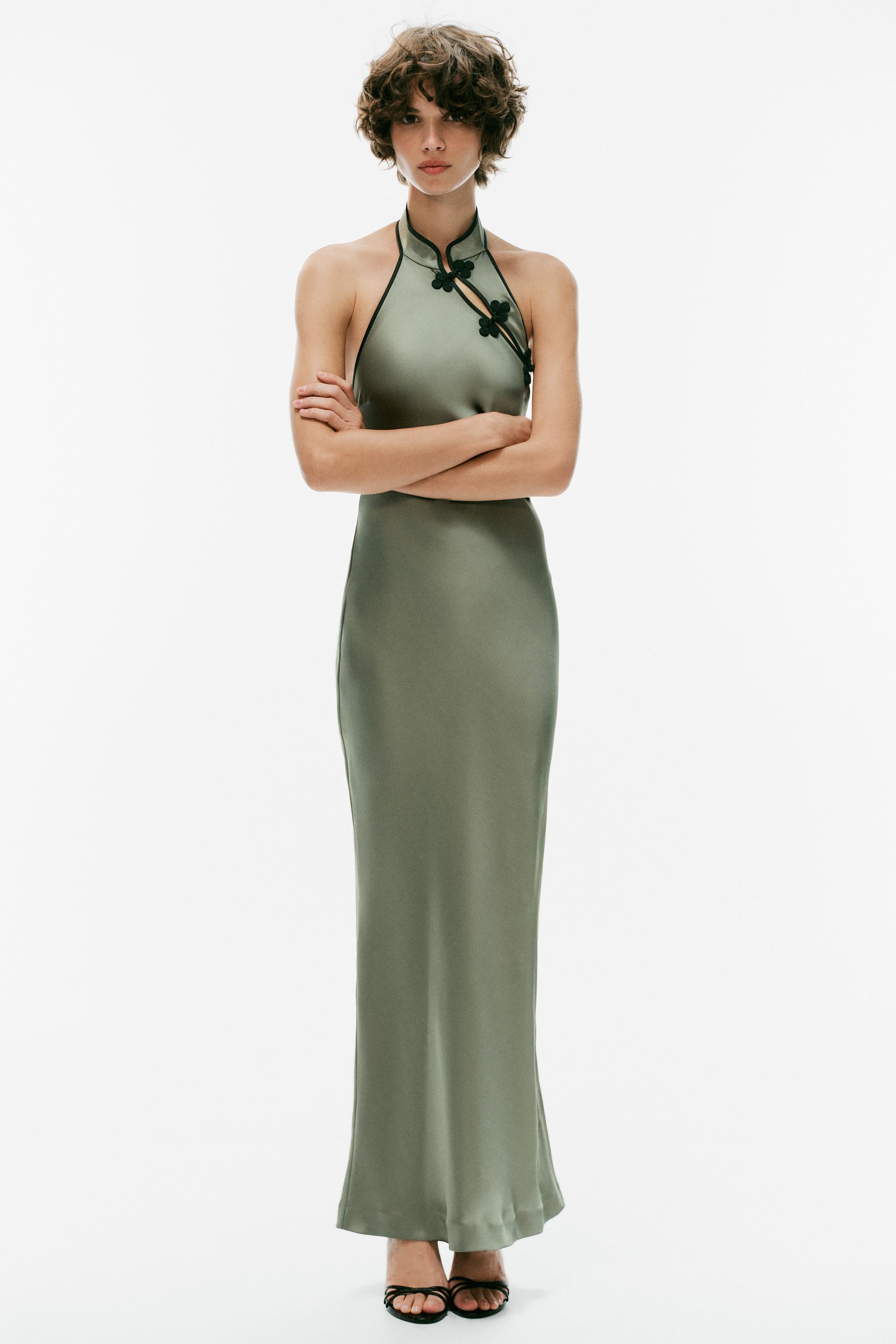 MIDI JACQUARD FROG FASTENING DRESS — Green
