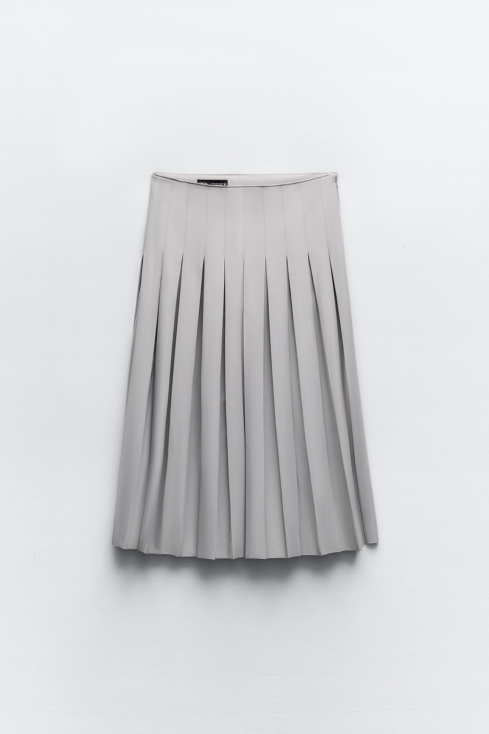 Zara Khaki Multicolored Pleated Midi Skirt Geometric Pattern Size