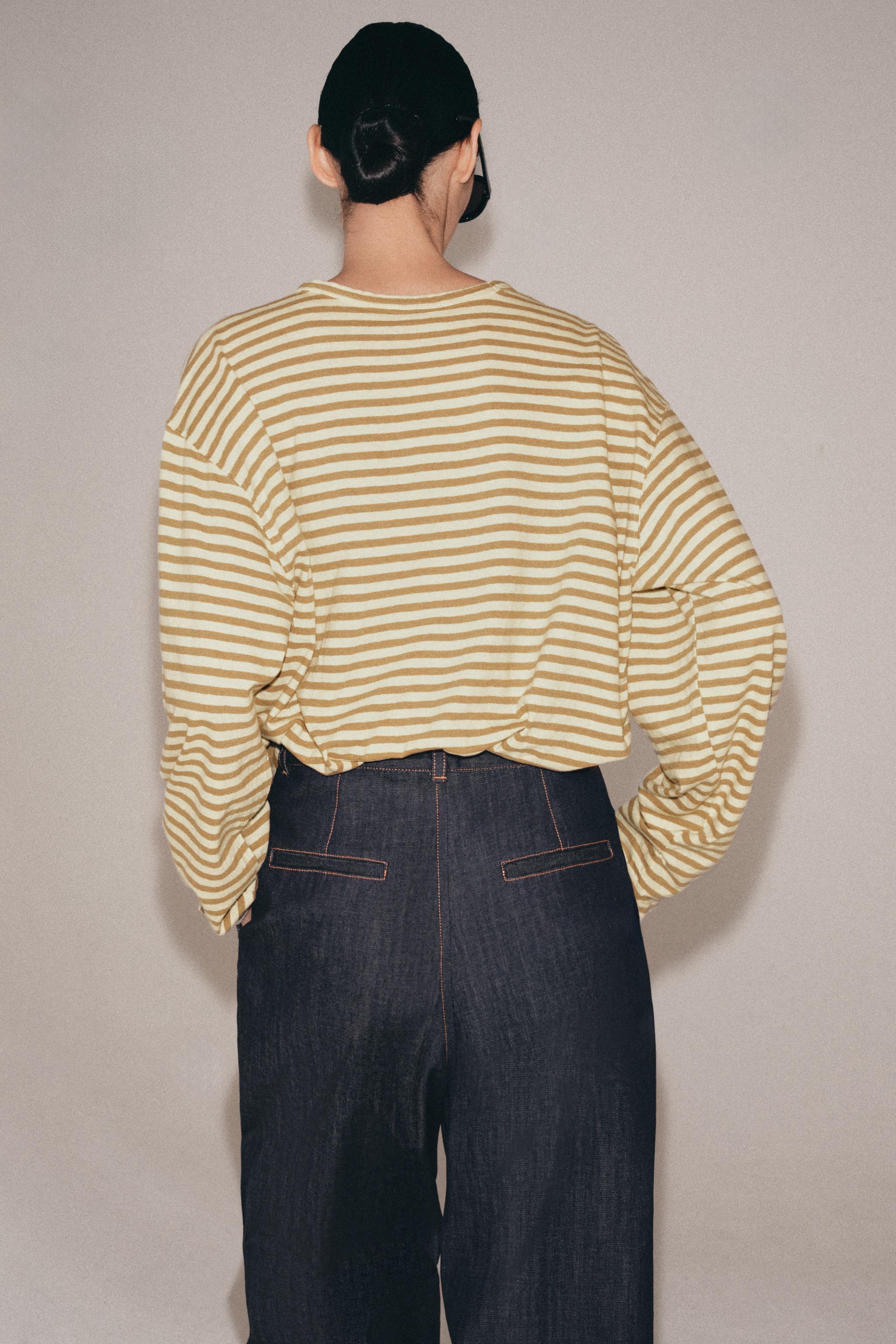 STRIPED COTTON AND LINEN T-SHIRT