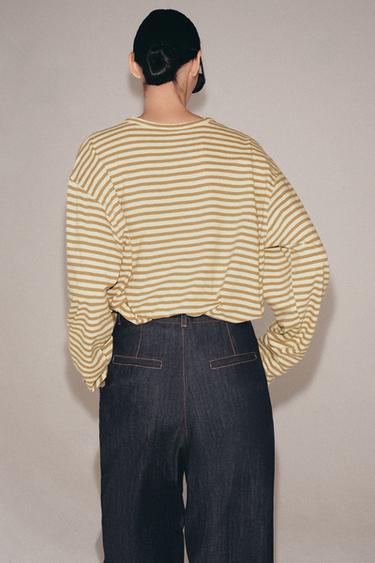 STRIPED COTTON AND LINEN T-SHIRT - Beige by Zara - Image 2
