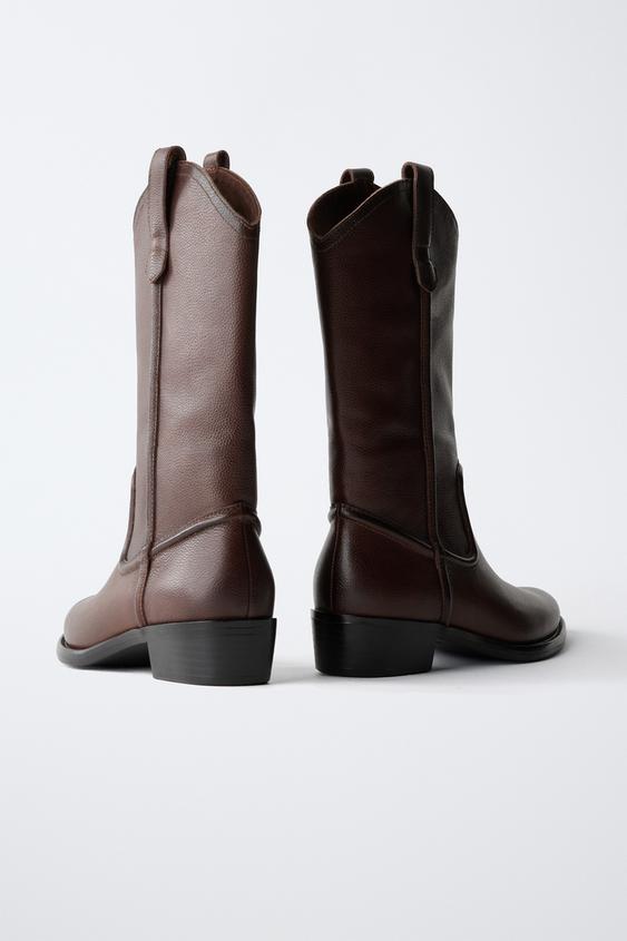 BOTTES COW-BOY CUIR - Marron de Zara - Image 4