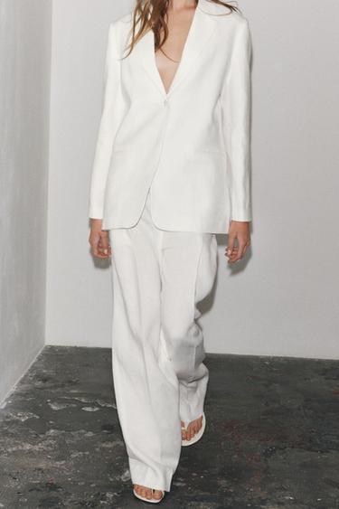 Zara ZW COLLECTION LINEN BLEND PANTS - White