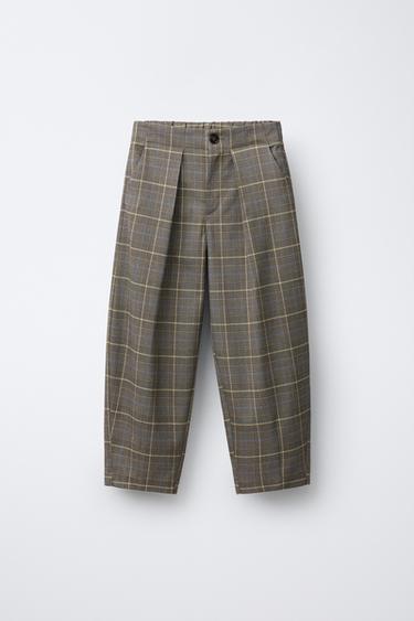 CHECK BARREL TROUSERS WITH PLEATS - camel by Zara