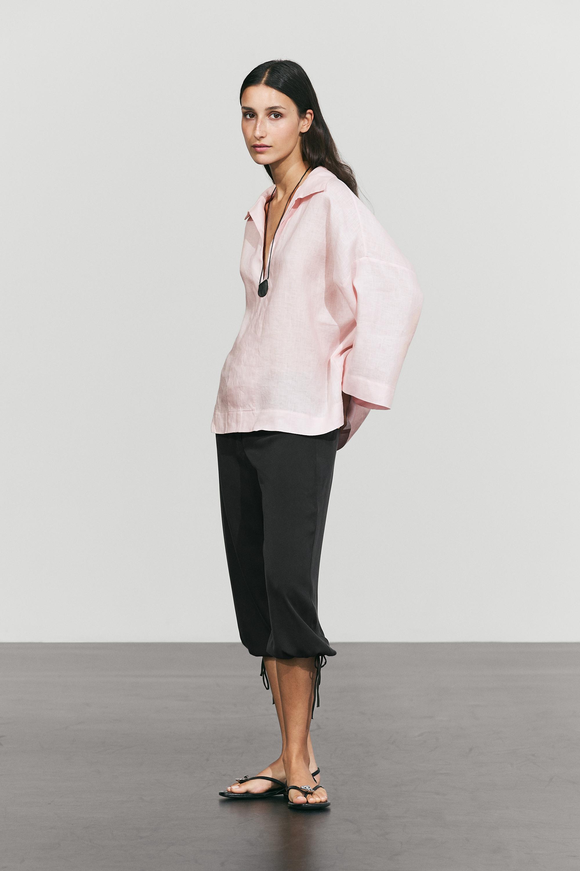 100% linen polo collar shirt