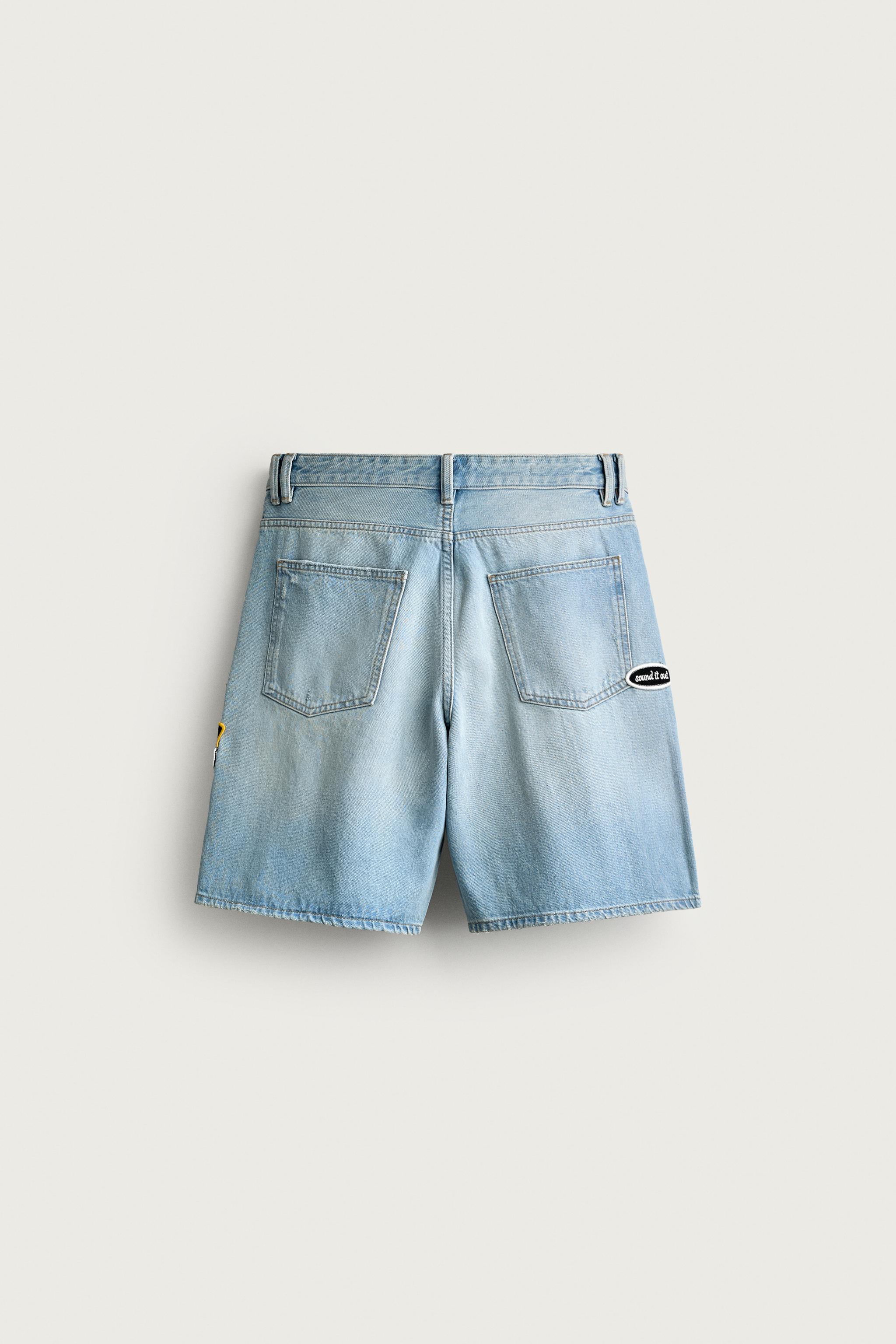 RELAXED FIT PATCHWORK DENIM BERMUDA SHORTS