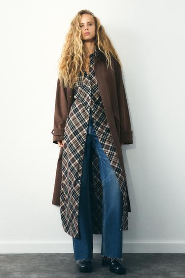 VESTIDO CAMISA XADREZ - Caqui da Zara