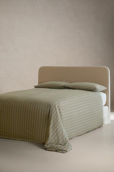 STRIPED PERCALE DUVET COVER (300 THREAD COUNT) - Green by Zara - Image 1