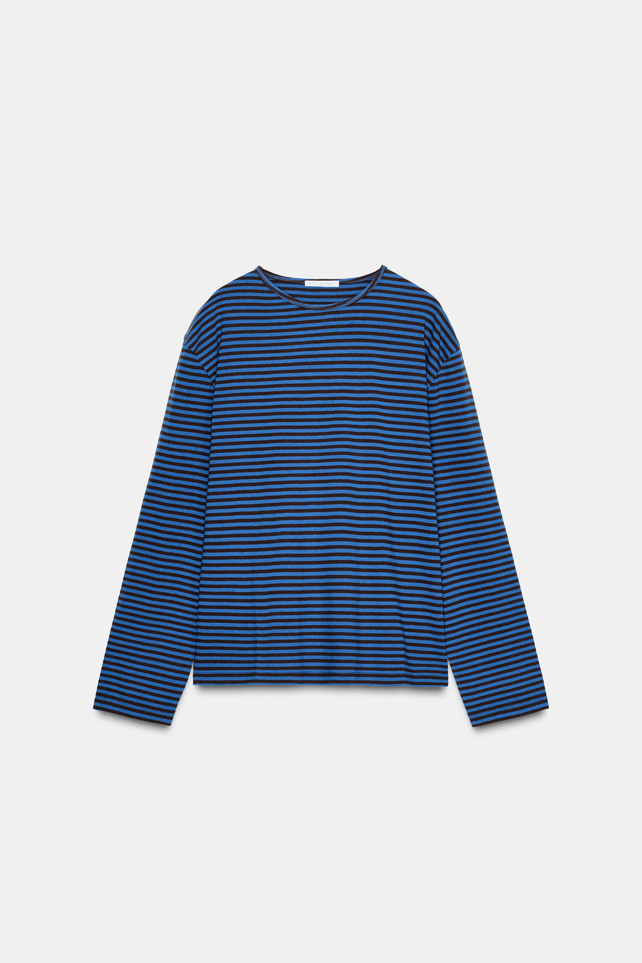 STRIPED LONG SLEEVE T-SHIRT - Brown-Blue | ZARA South Africa