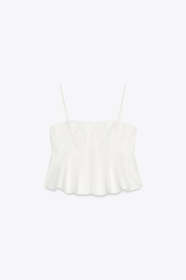 ZW COLLECTION EMBROIDERED GODET TOP - White by Zara