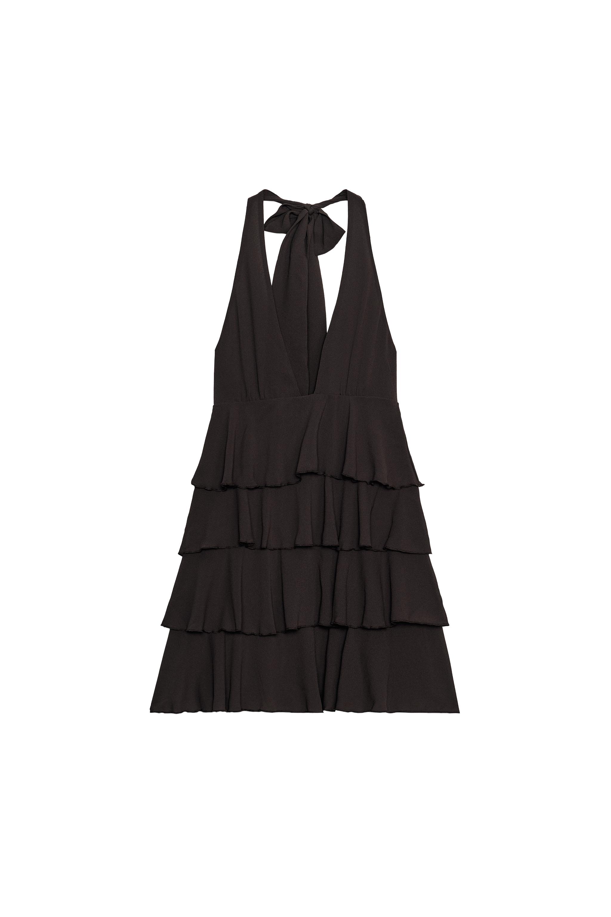 RUFFLED HALTER MINI DRESS