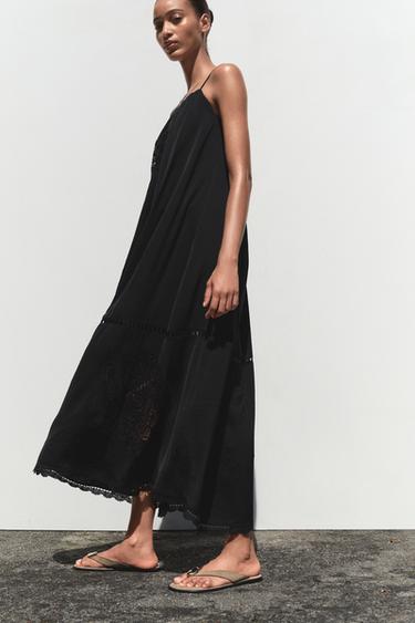 EMBROIDERED VOLUMINOUS MIDI DRESS - Black by Zara - Image 2