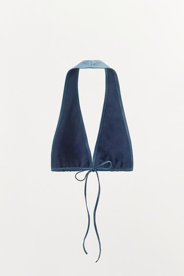 100% LEATHER HALTER BRA TOP - Blue by Zara - Image 3