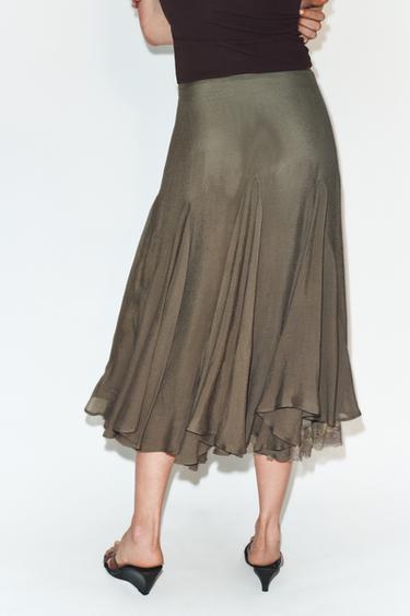 JUPE FLUIDE À GODETS EN DENTELLE - Kaki foncé de Zara - Image 5