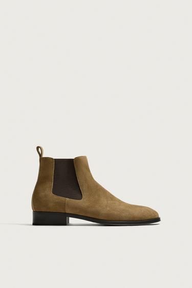 Zara LEATHER CHELSEA BOOTS - Brown