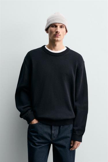 Zara REGULAR FIT COTTON SWEATER - Dark navy