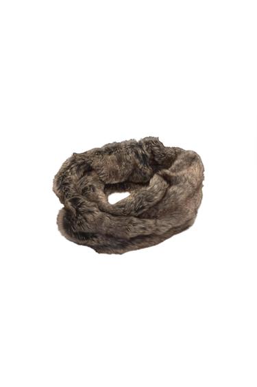 Front view of a soft-textured brown plush scarf.