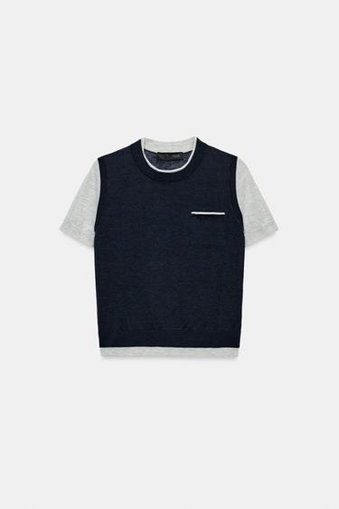 CONTRAST KNIT TOP - Grey / Blue by Zara - Image 0