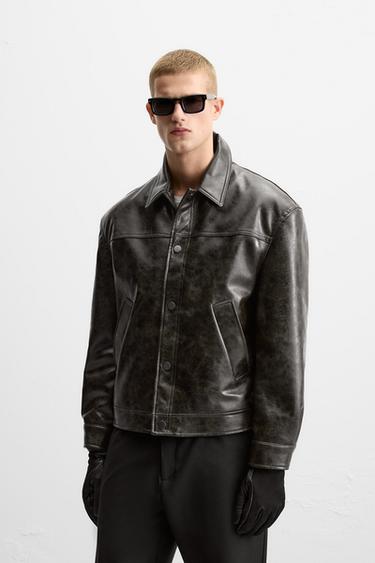 LEATHER EFFECT JACKET - Green by Zara