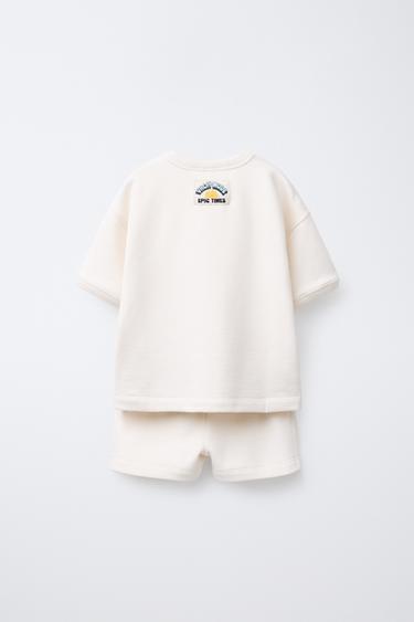 LABEL JOGGING T-SHIRT AND BERMUDA SHORTS SET - Ecru by Zara - Image 1